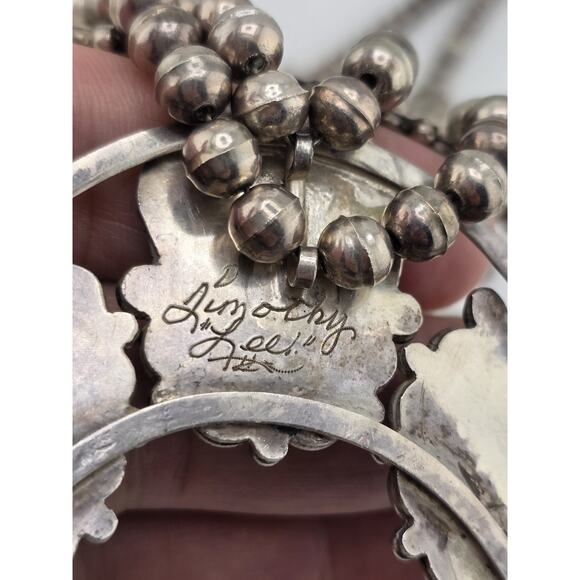 Early Navajo Indian KINGMAN Turquoise Sterling Silver Squash Blossom Necklace - Picture 2 of 16